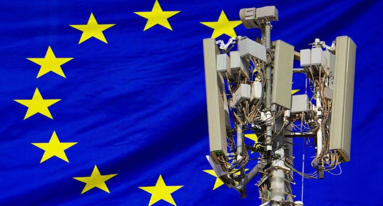 Telecom tower with a 5G cellular network antenna