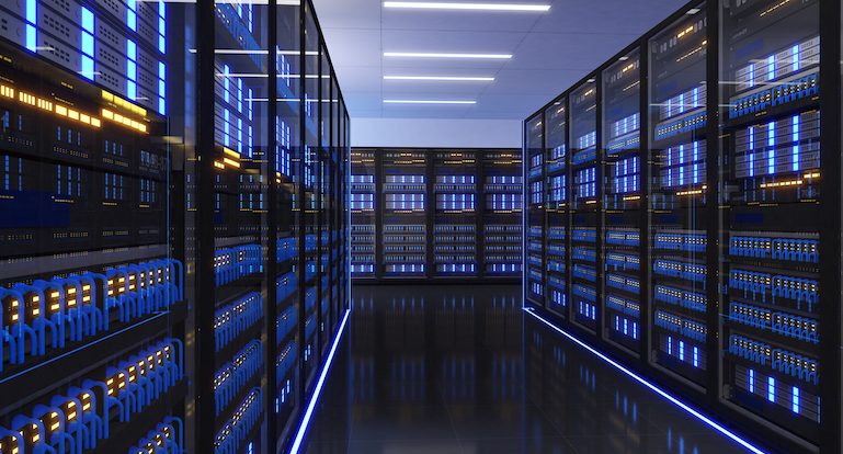 Shot of Data Center With Multiple Rows