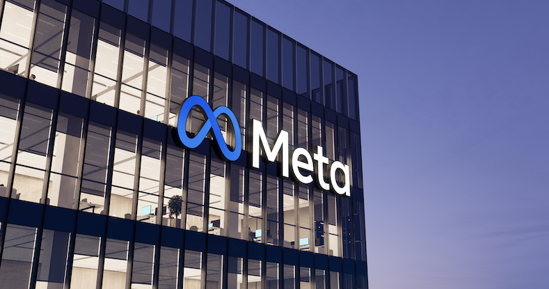 Meta Signage Logo on Top of Glass Building.