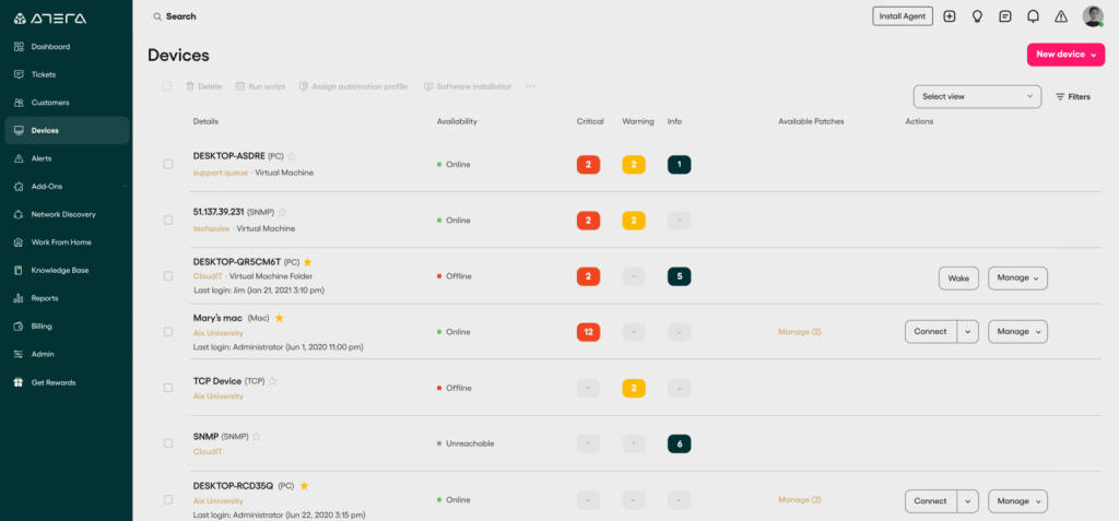 Supervisión de puntos finales Atera