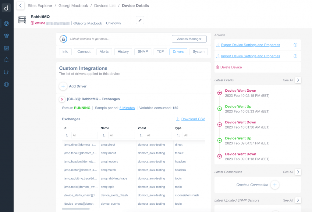 Monitorización de un clúster RabbitMQ en Domotz