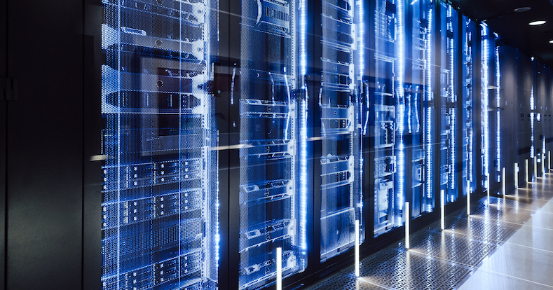 data center in server room with server racks