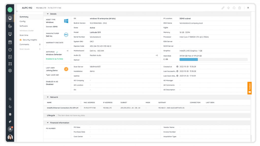 Visualización de los detalles de los activos en Lansweeper