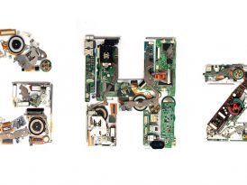 The word GHz made  with letters that are made of computer parts