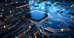 a microchip on a motherboard, futuristic concept of a new processor technology