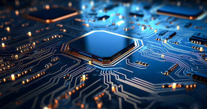 a microchip on a motherboard, futuristic concept of a new processor technology