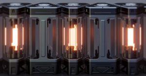 Sci-fi energy power device. Futuristic military battery. 3d render