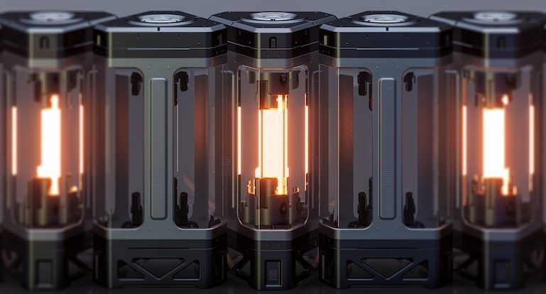 Sci-fi energy power device. Futuristic military battery. 3d render