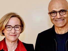 CEO do Grupo Vodafone, Margherita Della Valle, e CEO da Microsoft, Satya Nadella.