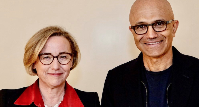 CEO do Grupo Vodafone, Margherita Della Valle, e CEO da Microsoft, Satya Nadella.