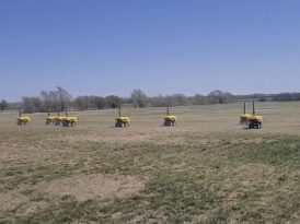 10 robots. Testing. One person monitoring. We plan to do this across about 6000 no-till acres this year.