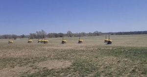 10 robots. Testing. One person monitoring. We plan to do this across about 6000 no-till acres this year.