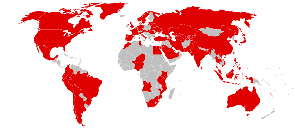 Map showing countries affected by the WannaCry Ransomware. 