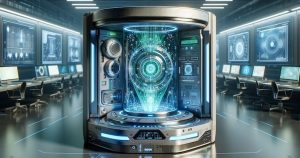 image of a futuristic artificial intelligence unit designed by GenAI
