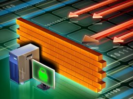 Personal computer protected from external attacks by a brick wall.