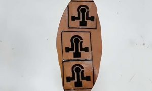 Sensor printed on leaf by CO2 laser.