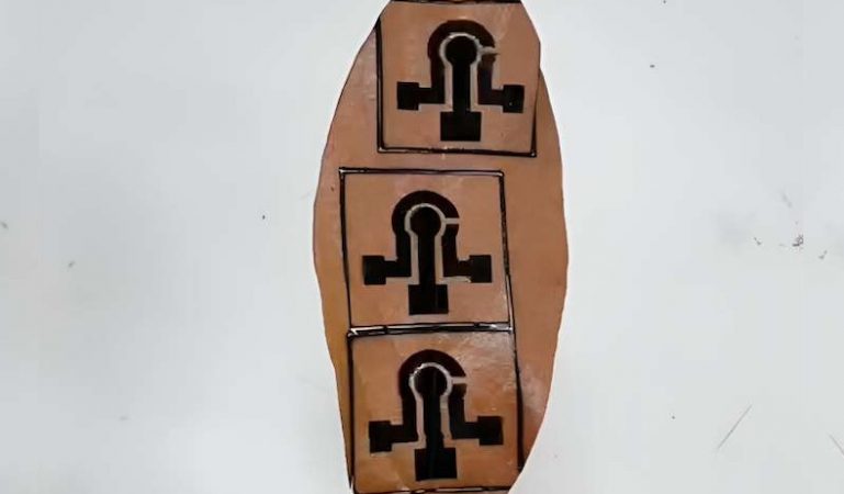 Sensor printed on leaf by CO2 laser.