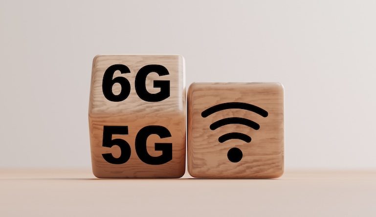 Wooden block flipping from 5G to 6G ,Technology transformation concept by 3d render.