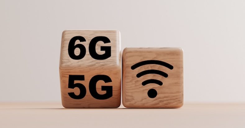 Wooden block flipping from 5G to 6G ,Technology transformation concept by 3d render.