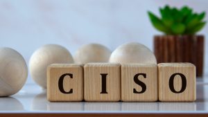 CISO - acronym on wooden cubes against the background of light balls and cactus