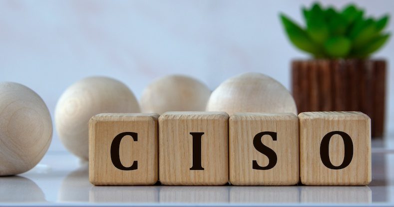 CISO - acronym on wooden cubes against the background of light balls and cactus