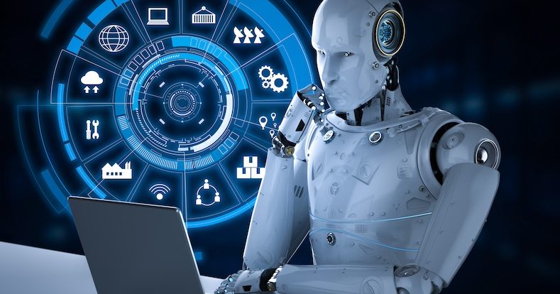 3d rendering robot working with hud display