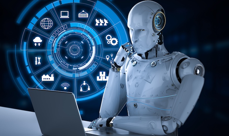 3d rendering robot working with hud display