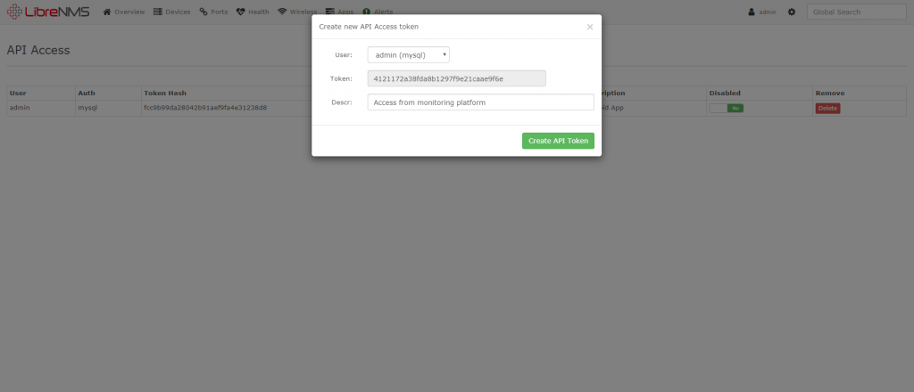 Configuring API access on LibreNMS